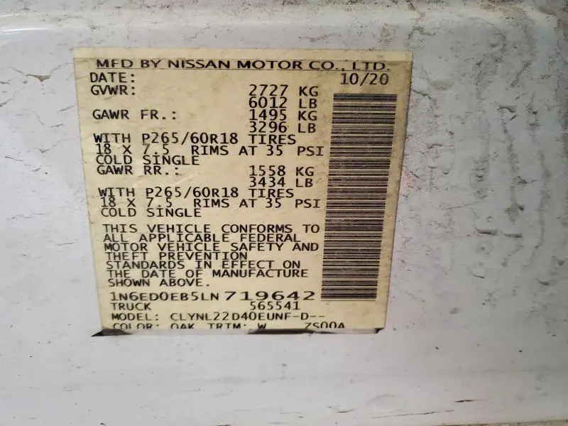 2020 NISSAN FRONTIER S  