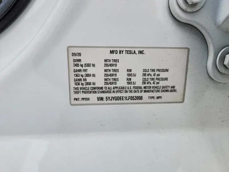 2020 TESLA MODEL Y   