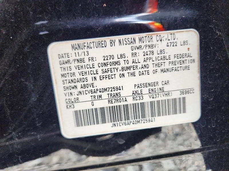 2013 INFINITI G37 BASE/JOURNEY/SPORT  