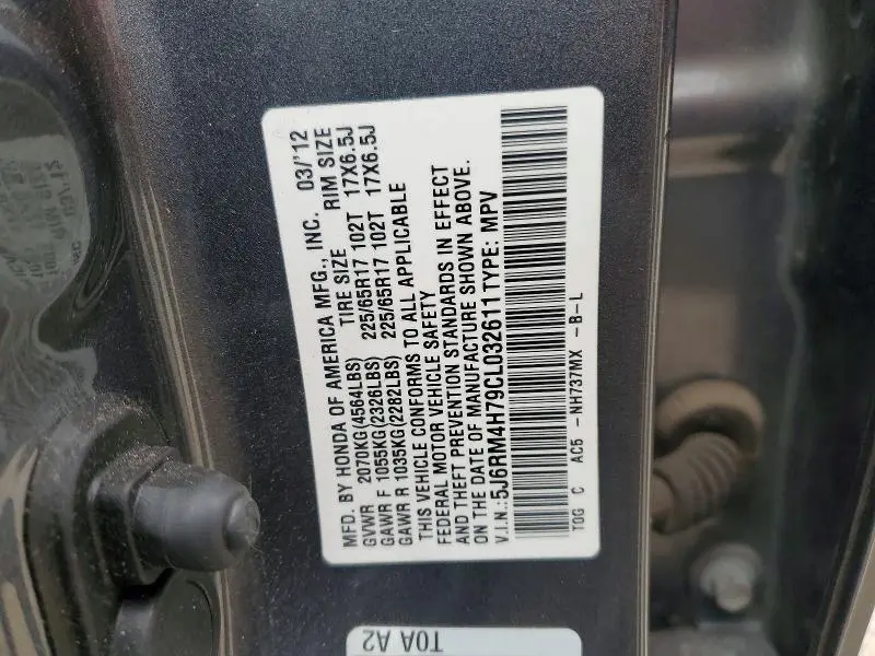 2012 HONDA CR-V EXL  