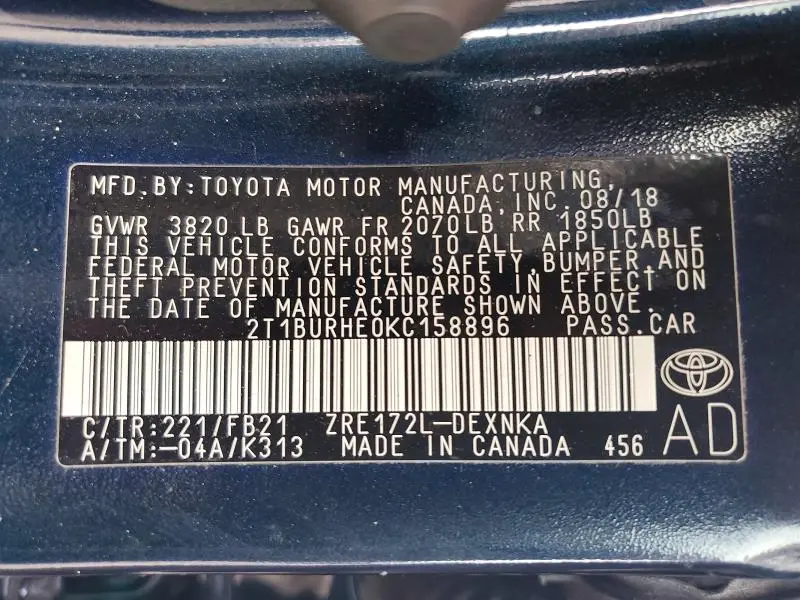 2019 TOYOTA COROLLA LE  