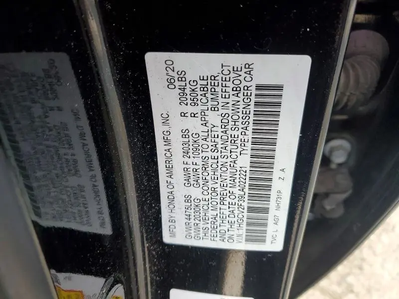 2020 HONDA ACCORD SPORT  