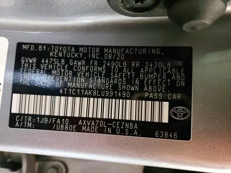 2020 TOYOTA CAMRY LE  