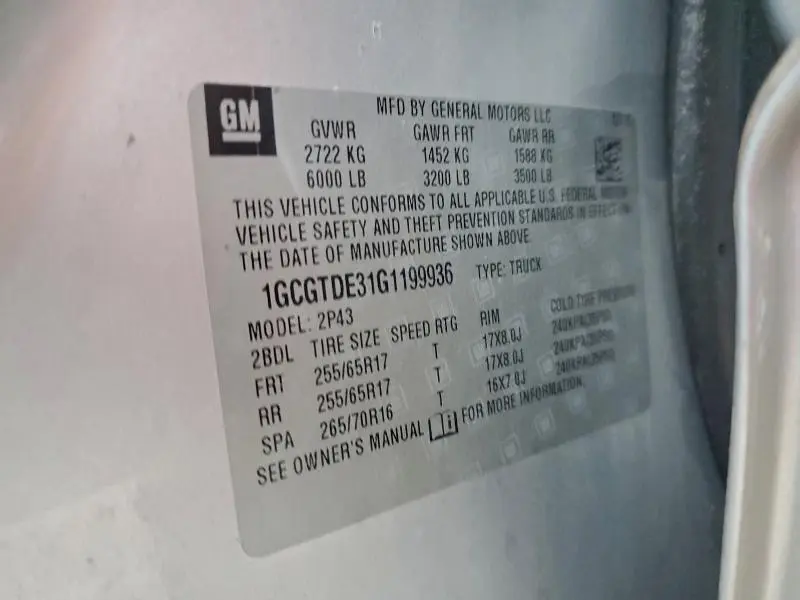 2016 CHEVROLET COLORADO Z71  