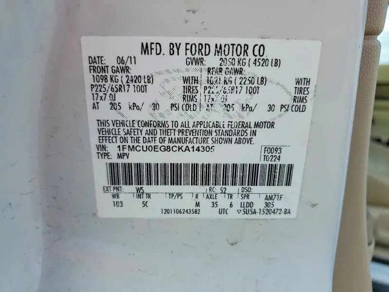 2012 FORD ESCAPE LIMITED  