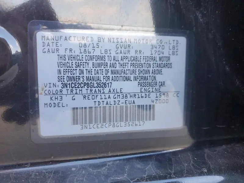 2016 NISSAN VERSA NOTE S  