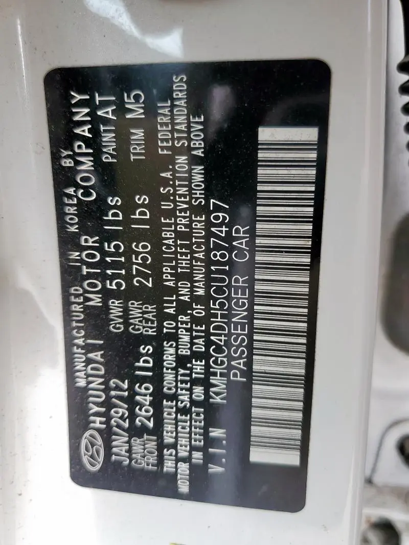2012 HYUNDAI GENESIS 5.0L  