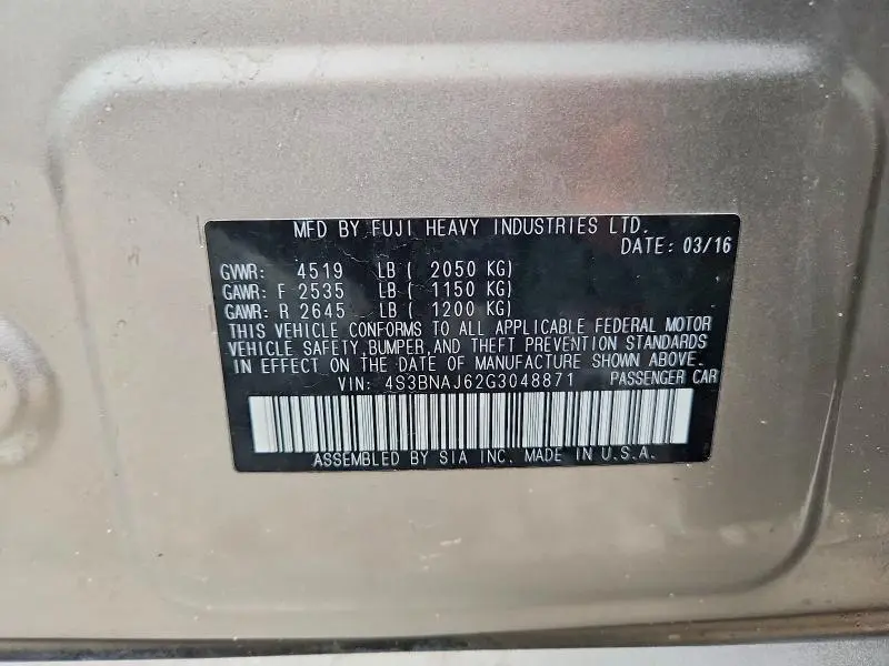 2016 SUBARU LEGACY 2.5I LIMITED  