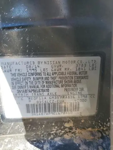 2014 NISSAN SENTRA S  