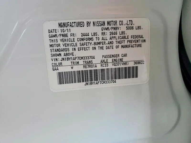 2012 INFINITI M37 BASE  