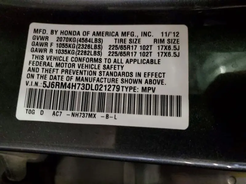 2013 HONDA CR-V EXL  