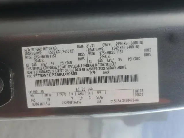 2021 FORD F150 SUPERCREW  