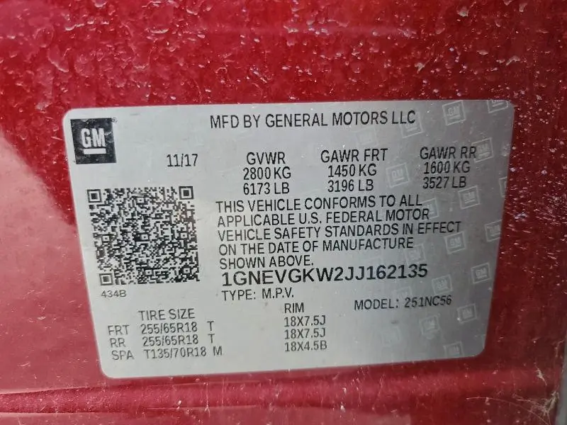 2018 CHEVROLET TRAVERSE LT  