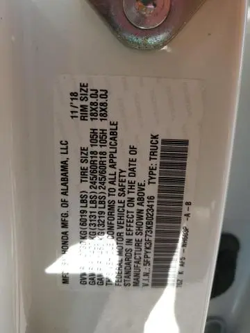 2019 HONDA RIDGELINE RTL  