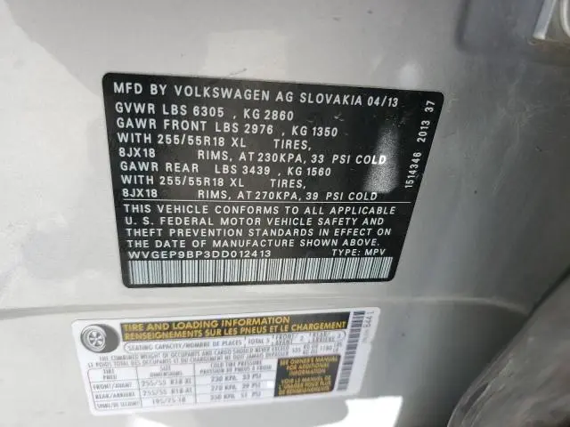 2013 VOLKSWAGEN TOUAREG V6 TDI  