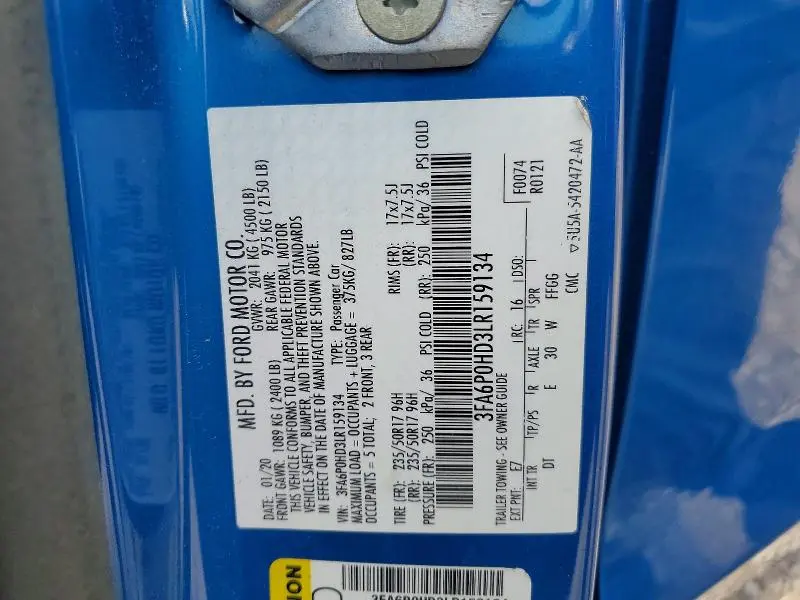 2020 FORD FUSION SE  