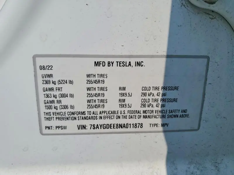 2022 TESLA MODEL Y   