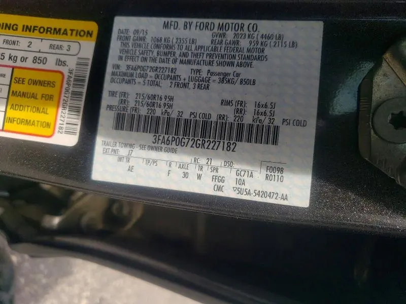 2016 FORD FUSION S  