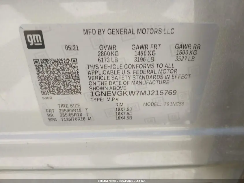 2021 CHEVROLET TRAVERSE AWD LT CLOTH