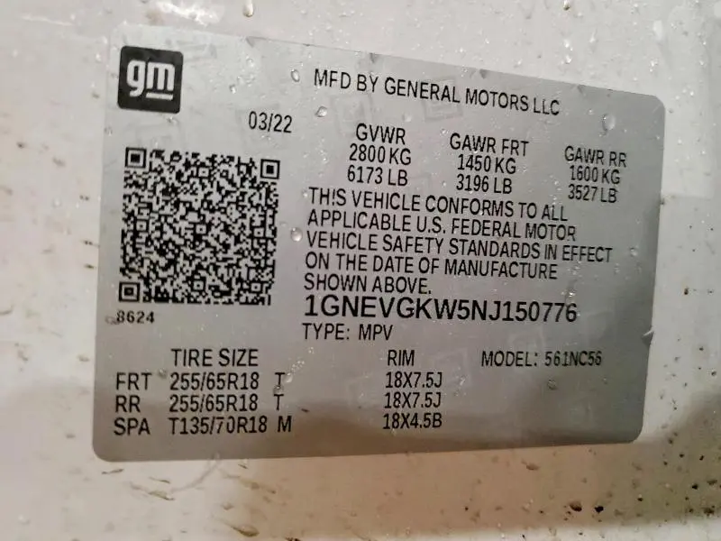 2022 CHEVROLET TRAVERSE LT  