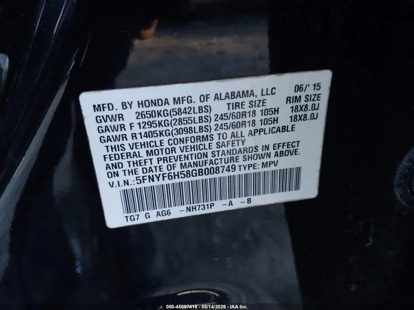 2016 HONDA PILOT EX-L