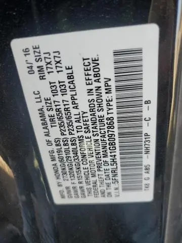 2016 HONDA ODYSSEY EX  