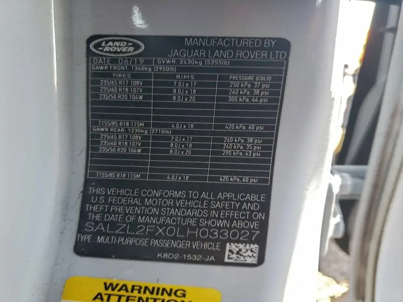 2020 LAND ROVER RANGE ROVER EVOQUE FIRST EDITION  