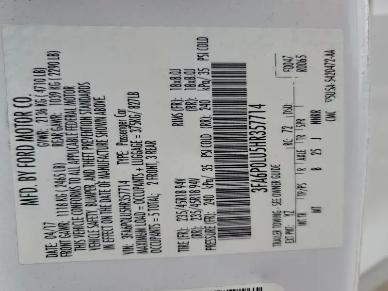 2017 FORD FUSION SE HYBRID  