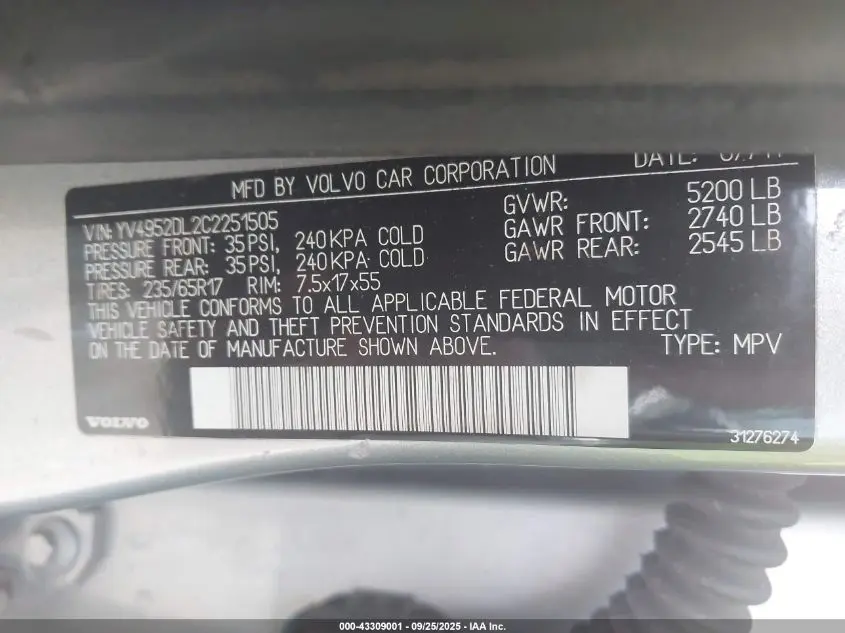 2012 VOLVO XC60 3.2 PREMIER