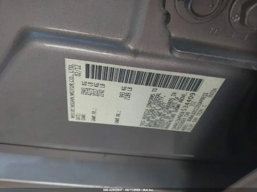 2012 NISSAN ALTIMA 2.5 S