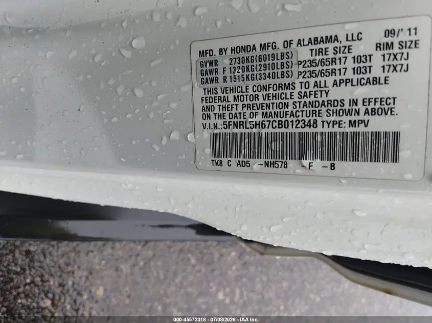2012 HONDA ODYSSEY EX-L