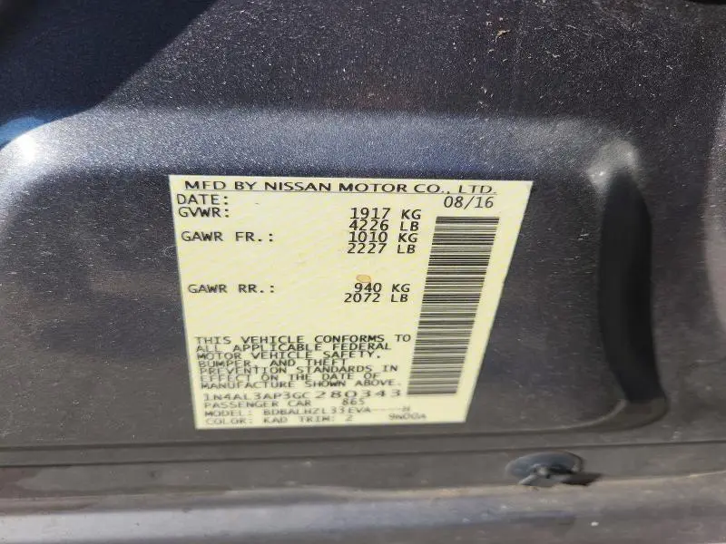 2016 NISSAN ALTIMA 2.5 SR  