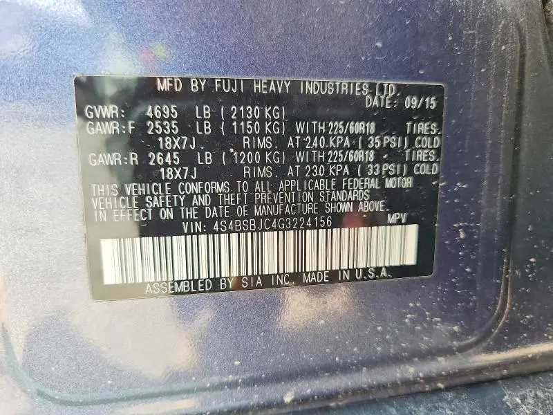 2016 SUBARU OUTBACK 2.5I LIMITED  