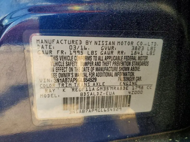 2016 NISSAN SENTRA SV  