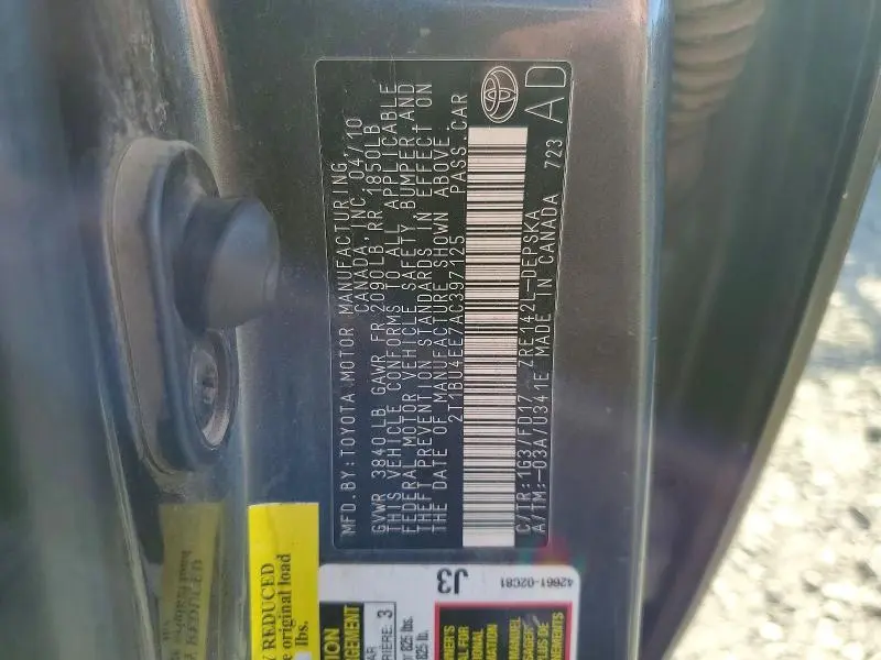 2010 TOYOTA COROLLA BASE  