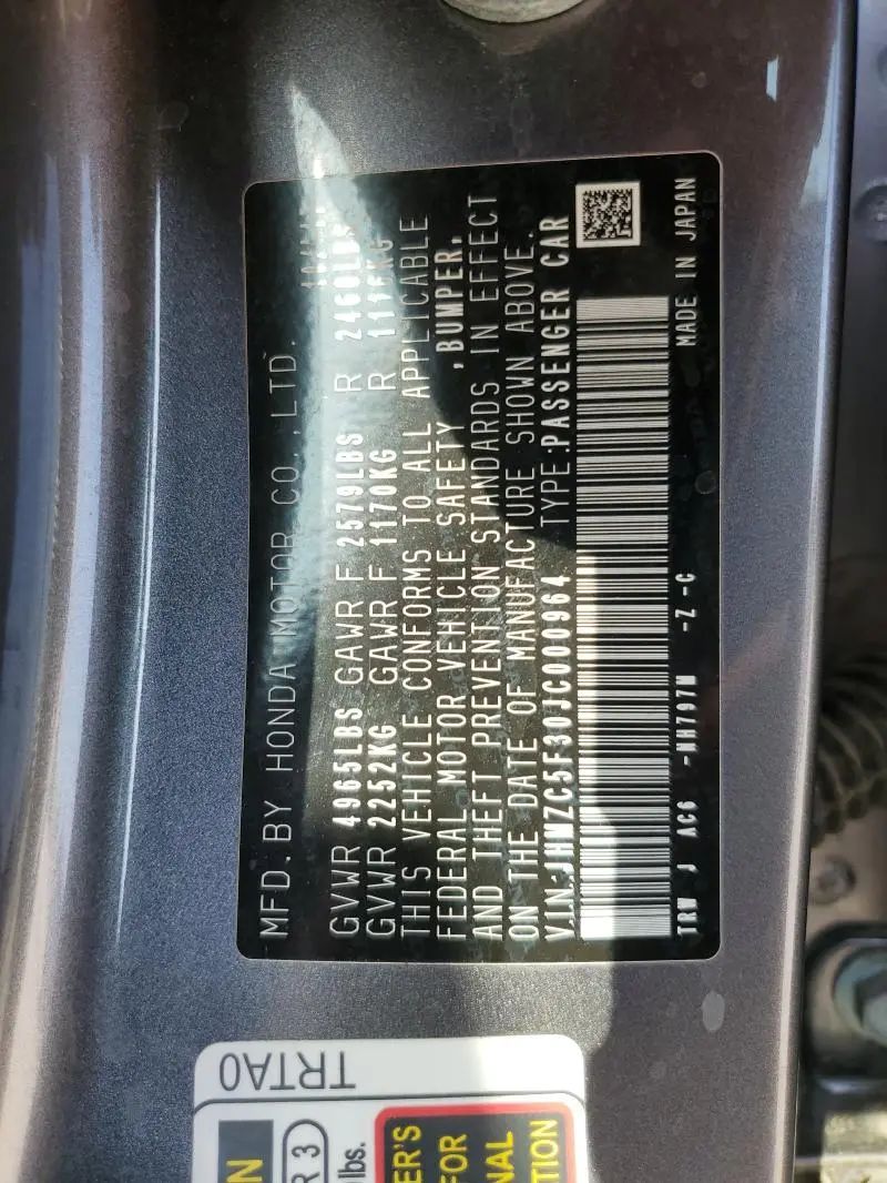 2018 HONDA CLARITY TOURING  