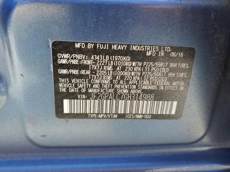 2016 SUBARU CROSSTREK LIMITED  