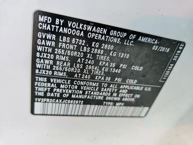2018 VOLKSWAGEN ATLAS SE  