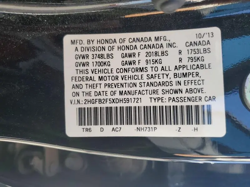 2013 HONDA CIVIC LX  