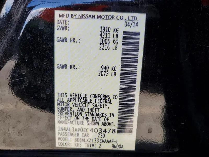 2014 NISSAN ALTIMA 2.5 SL  