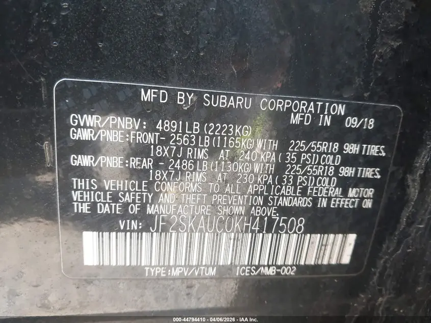 2019 SUBARU FORESTER LIMITED
