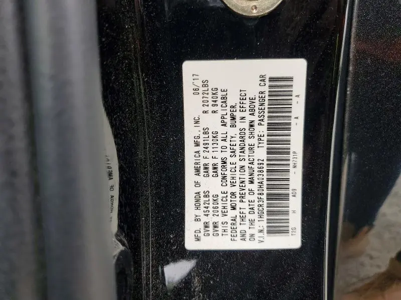 2017 HONDA ACCORD EXL  