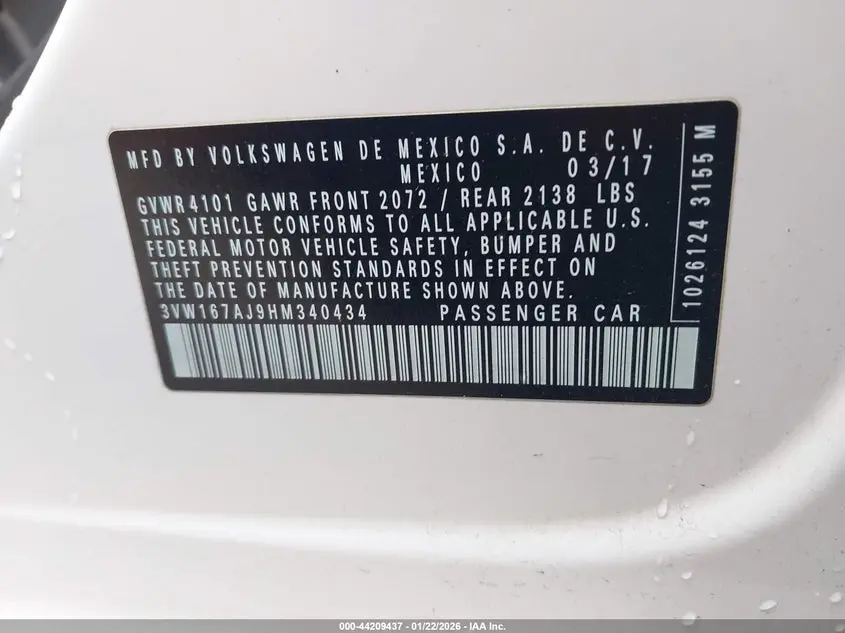 2017 VOLKSWAGEN JETTA 1.4T S