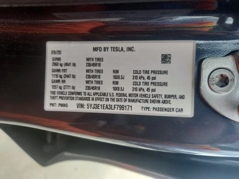 2020 TESLA MODEL 3   