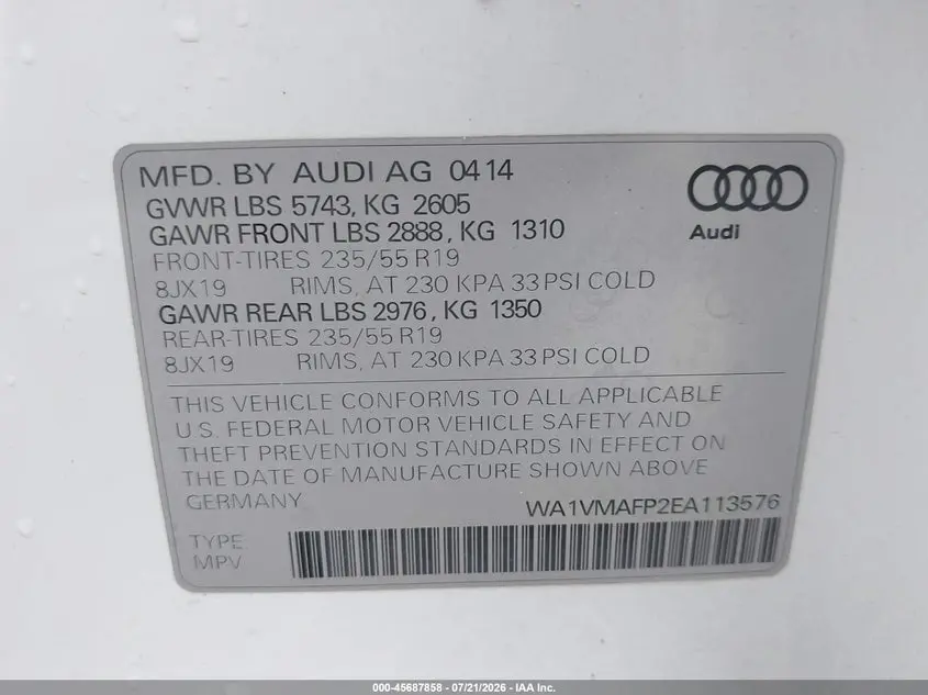 2014 AUDI Q5 3.0 TDI PREMIUM PLUS