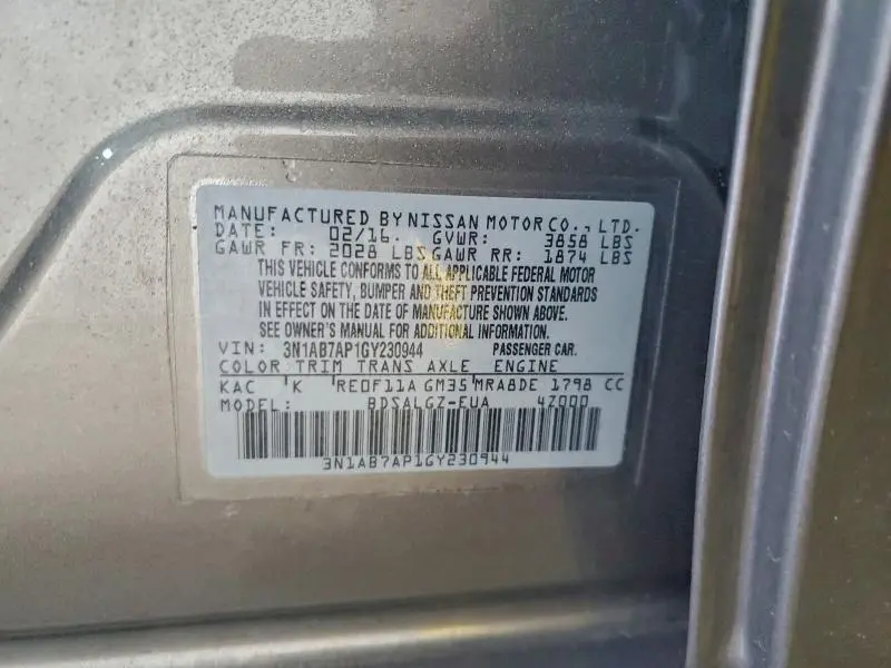 2016 NISSAN SENTRA S  