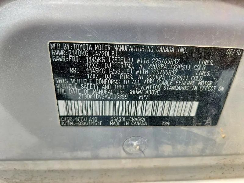 2010 TOYOTA RAV4 LIMITED  