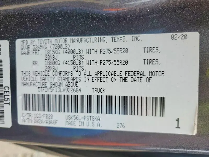 2020 TOYOTA TUNDRA SR5  