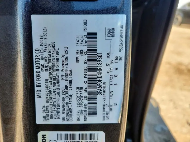 2017 FORD FUSION SE  