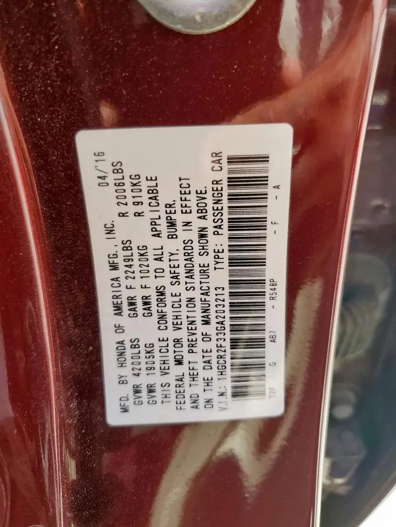 2016 HONDA ACCORD LX  